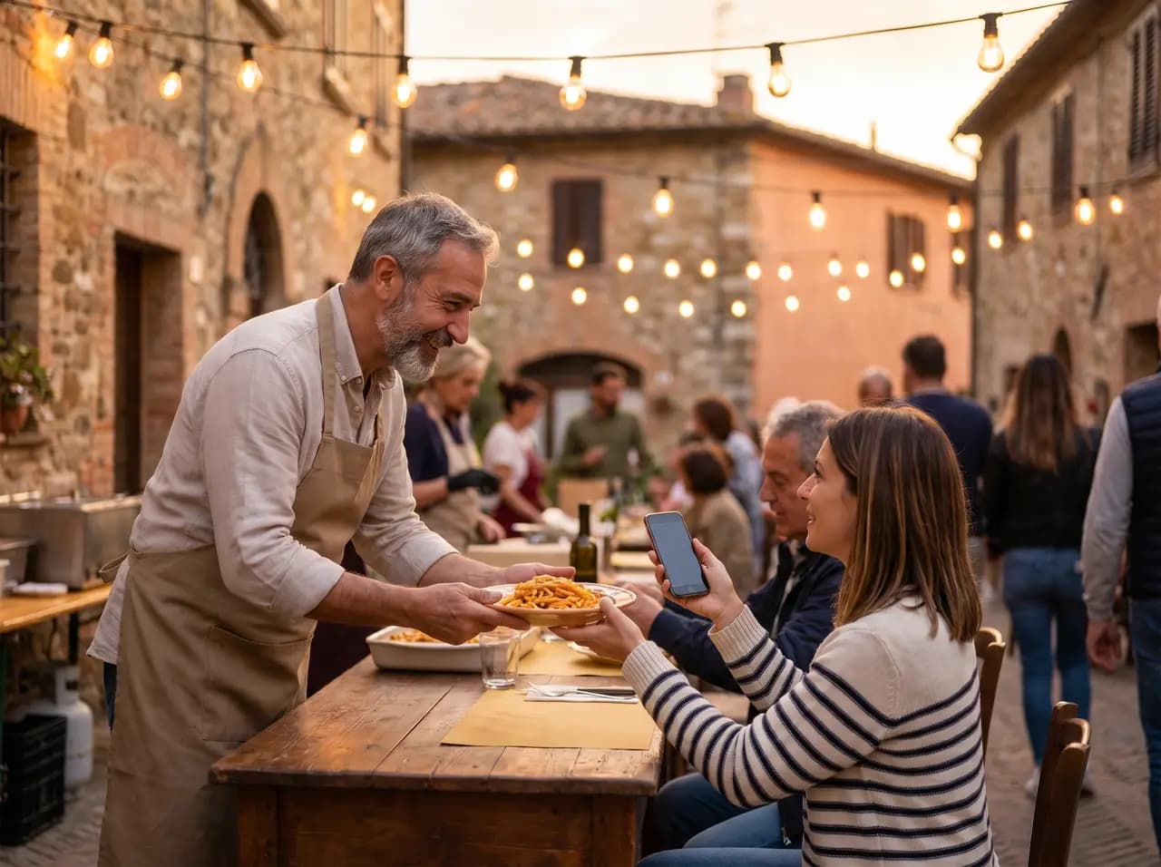 Cameriere che serve un piatto a un cliente